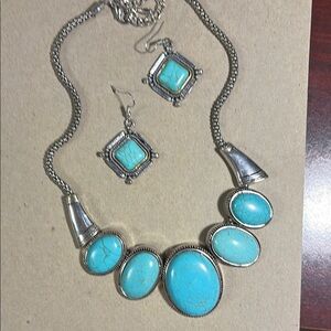 Turquoise and Silver Necklace and Earring Set